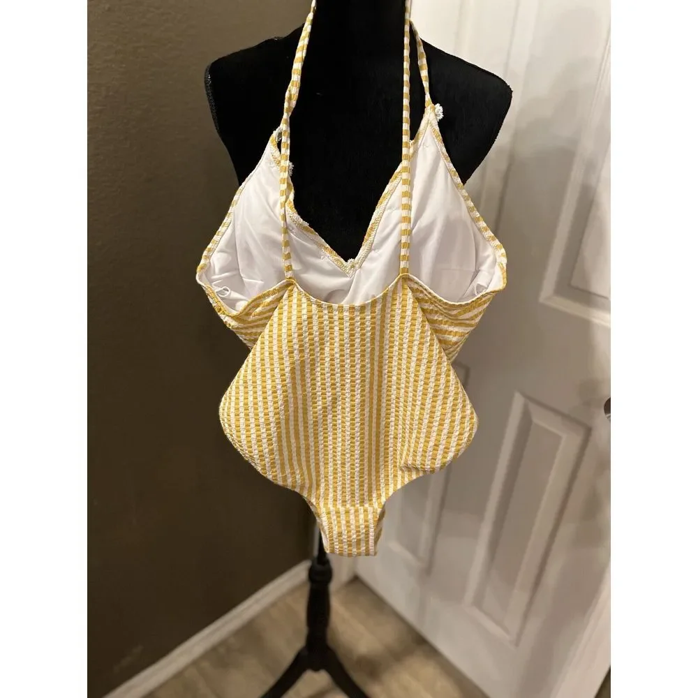 $108 Jessica Simpson V-Neck‎ Tie-Shoulder One-Piece Swimsuit Goldie Size XL